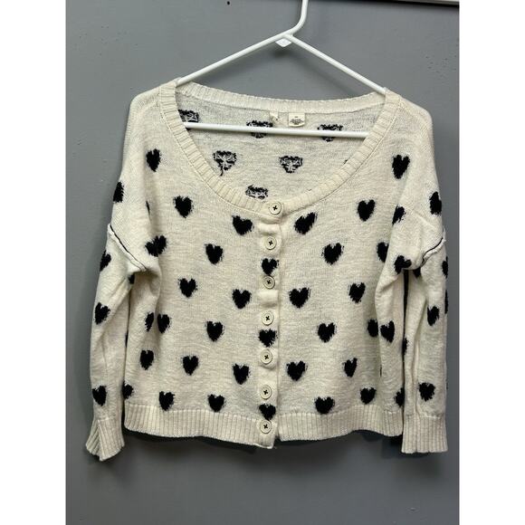 Moth Sweaters - Moth Heart Intarsia Cardigan Sweater Womens Medium Alpaca Cream Black Button